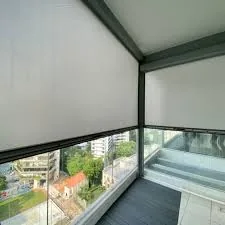 Roller weather screens fitted around a balcony