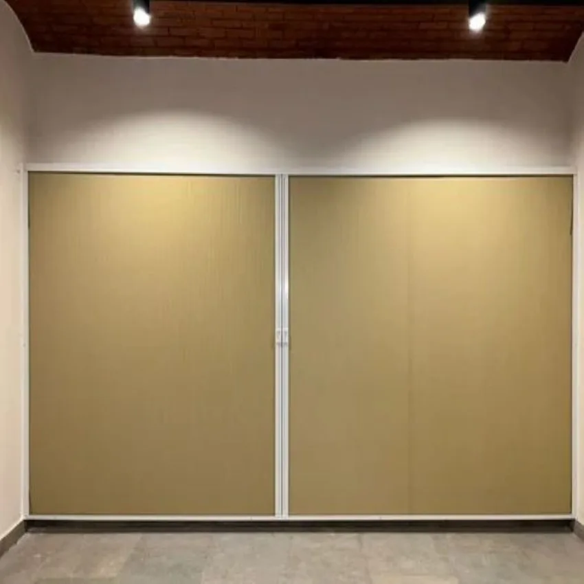 Honeycomb sliding partition with beige panels